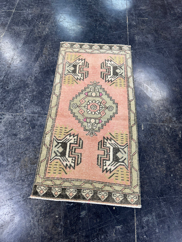 Turkish Mini Rug Oriental Hand Knotted Vintage Rug  1'8'' x  3'4'' #12228