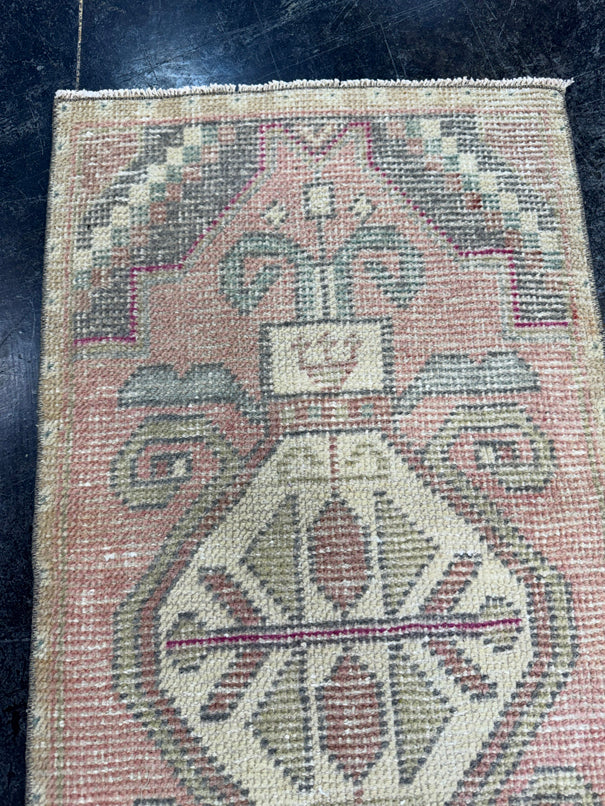 Turkish Mini Rug Oriental Hand Knotted Vintage Rug  1'8'' x  3'4'' #12226