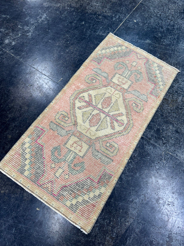 Turkish Mini Rug Oriental Hand Knotted Vintage Rug  1'8'' x  3'4'' #12226