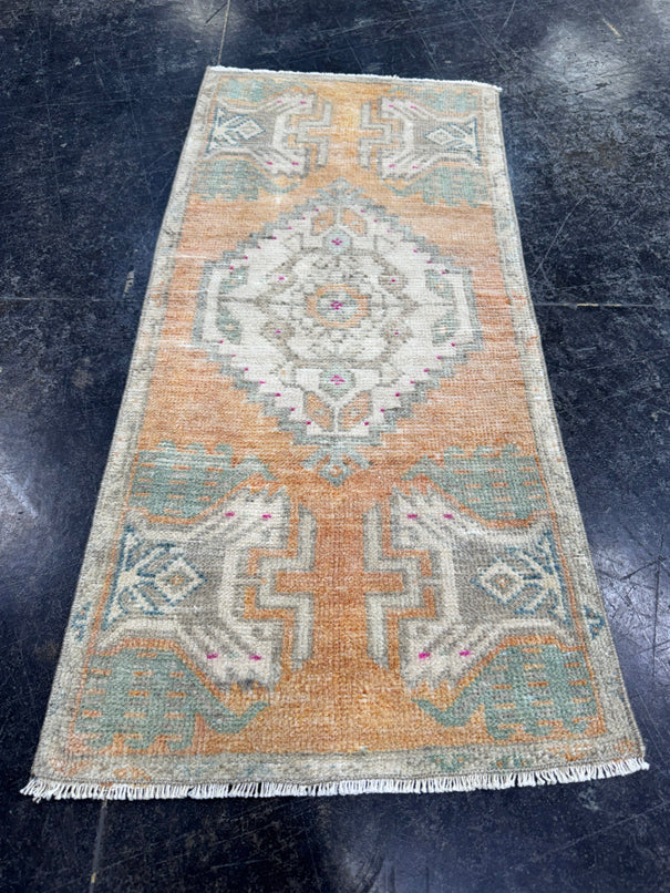 Turkish Mini Rug Oriental Hand Knotted Vintage Rug  1'5'' x  3' #12224