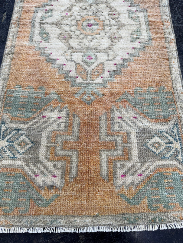Turkish Mini Rug Oriental Hand Knotted Vintage Rug  1'5'' x  3' #12224