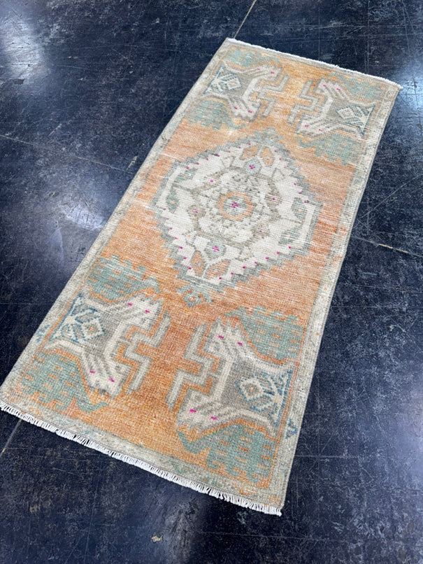 Turkish Mini Rug Oriental Hand Knotted Vintage Rug  1'5'' x  3' #12224
