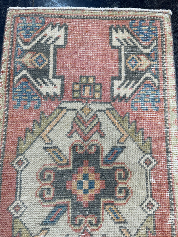 Turkish Mini Rug Oriental Hand Knotted Vintage Rug  1'6'' x  3' #12222