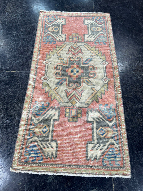 Turkish Mini Rug Oriental Hand Knotted Vintage Rug  1'6'' x  3' #12222