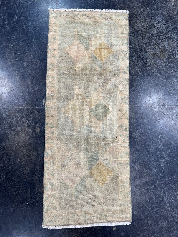 Turkish Mini Rug Oriental Hand Knotted Vintage Rug  1'4'' x  3'4'' #12223