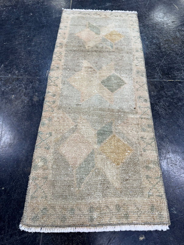 Turkish Mini Rug Oriental Hand Knotted Vintage Rug  1'4'' x  3'4'' #12223