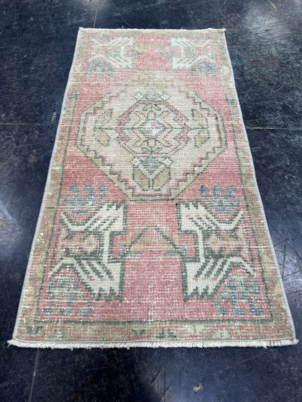 Turkish Mini Rug Oriental Hand Knotted Vintage Rug  1'6'' x  3' #12219
