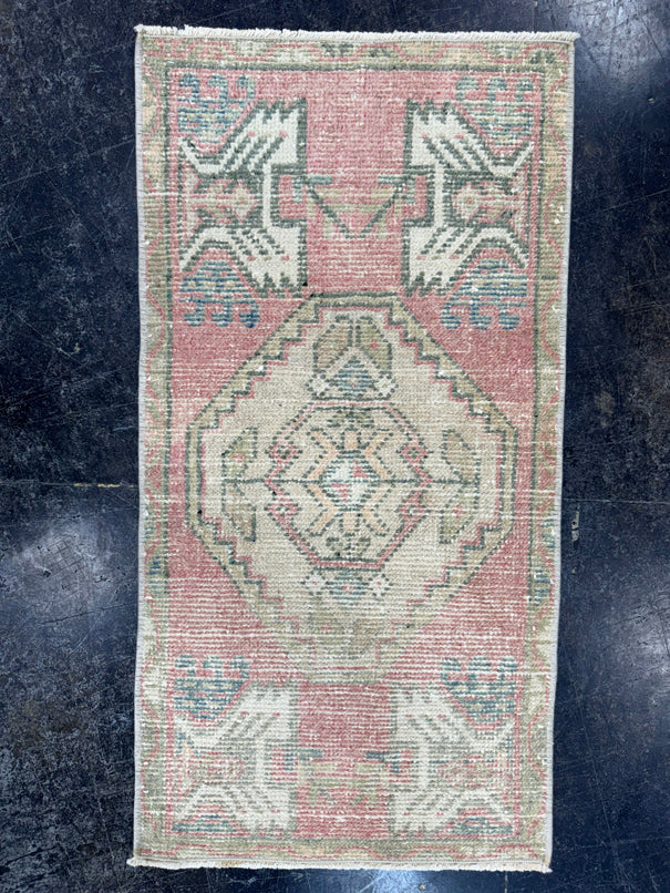 Turkish Mini Rug Oriental Hand Knotted Vintage Rug  1'6'' x  3' #12219