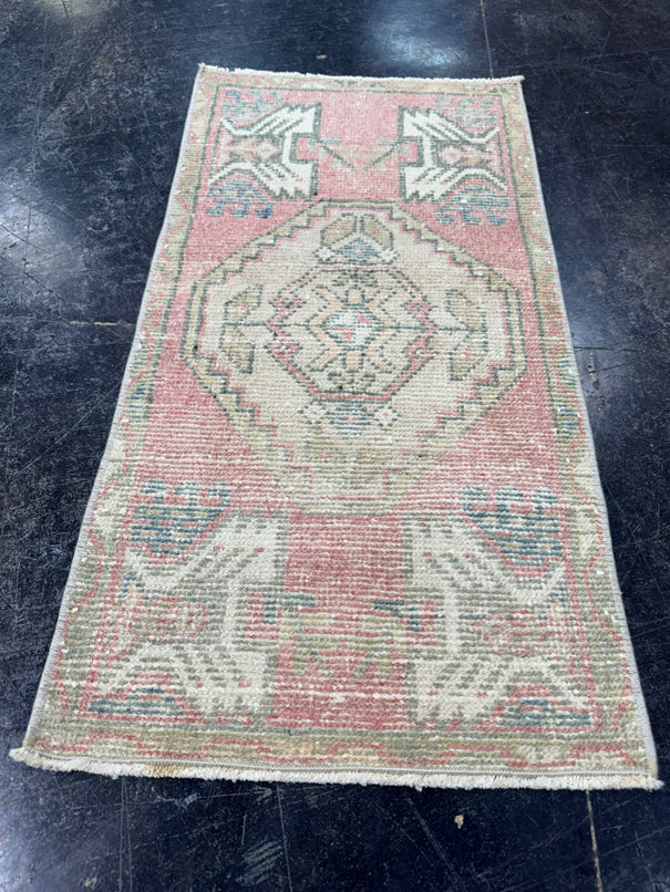 Turkish Mini Rug Oriental Hand Knotted Vintage Rug  1'6'' x  3' #12219
