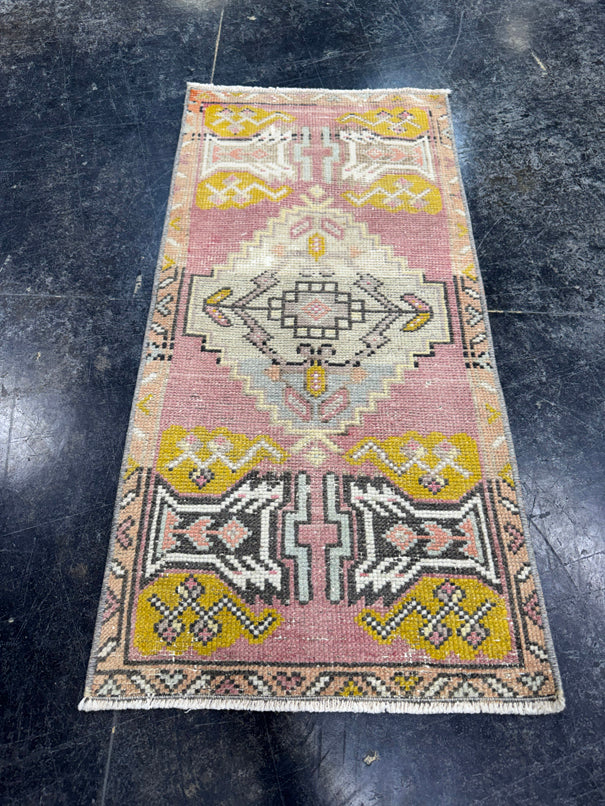 Turkish Mini Rug Oriental Hand Knotted Vintage Rug  1'7'' x  3'3'' #12214