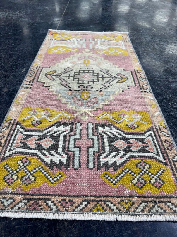 Turkish Mini Rug Oriental Hand Knotted Vintage Rug  1'7'' x  3'3'' #12214