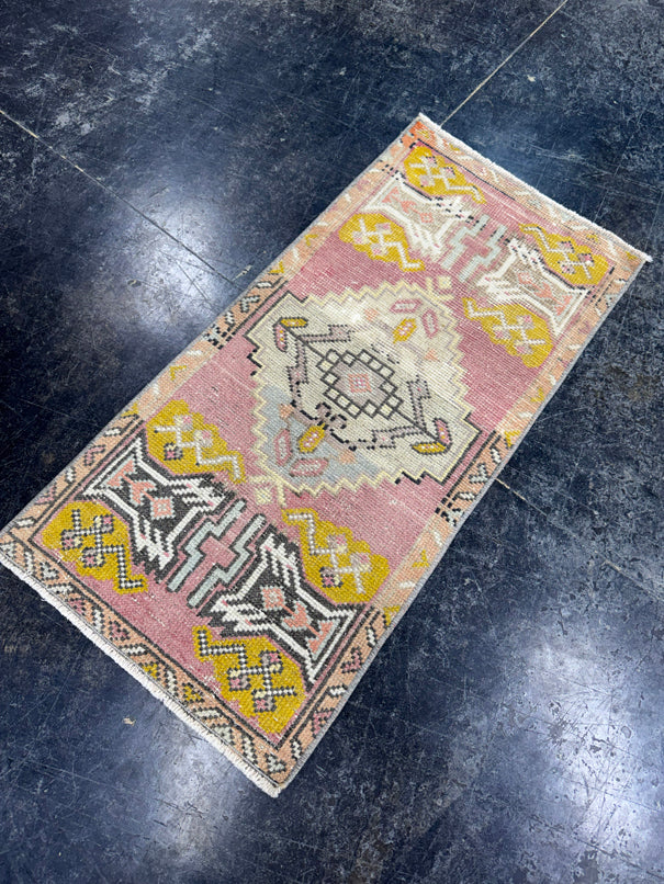 Turkish Mini Rug Oriental Hand Knotted Vintage Rug  1'7'' x  3'3'' #12214