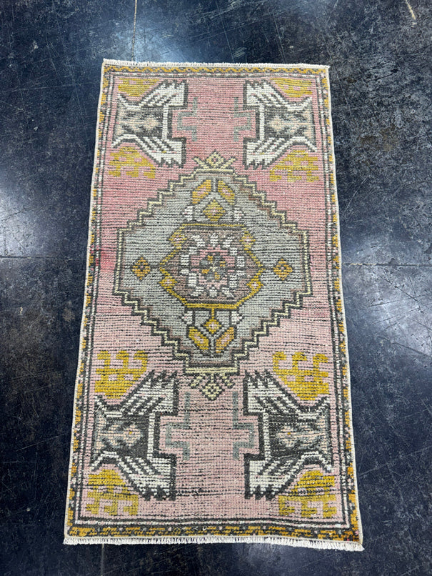 Turkish Mini Rug Oriental Hand Knotted Vintage Rug  1'7'' x  3' #12211