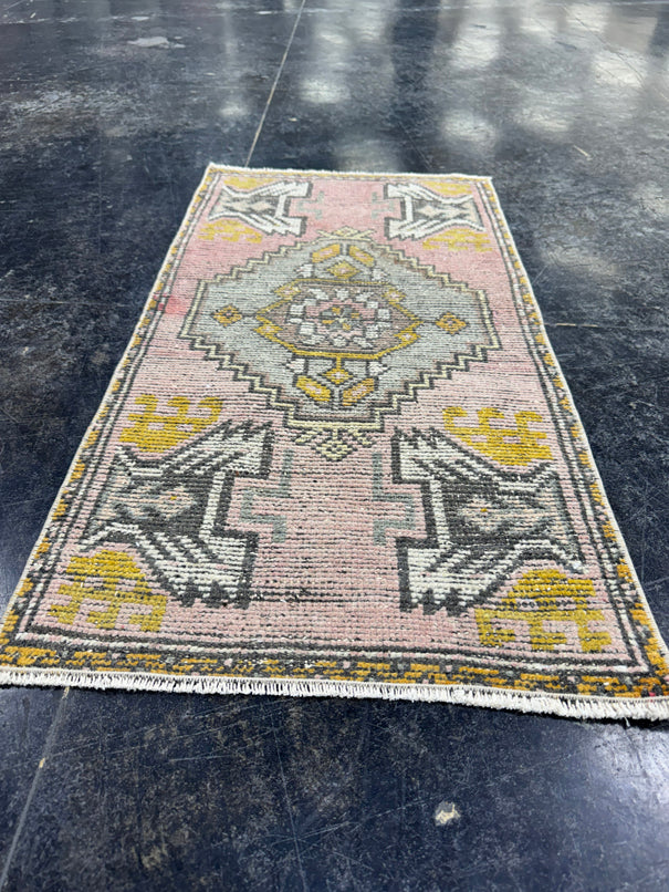 Turkish Mini Rug Oriental Hand Knotted Vintage Rug  1'7'' x  3' #12211