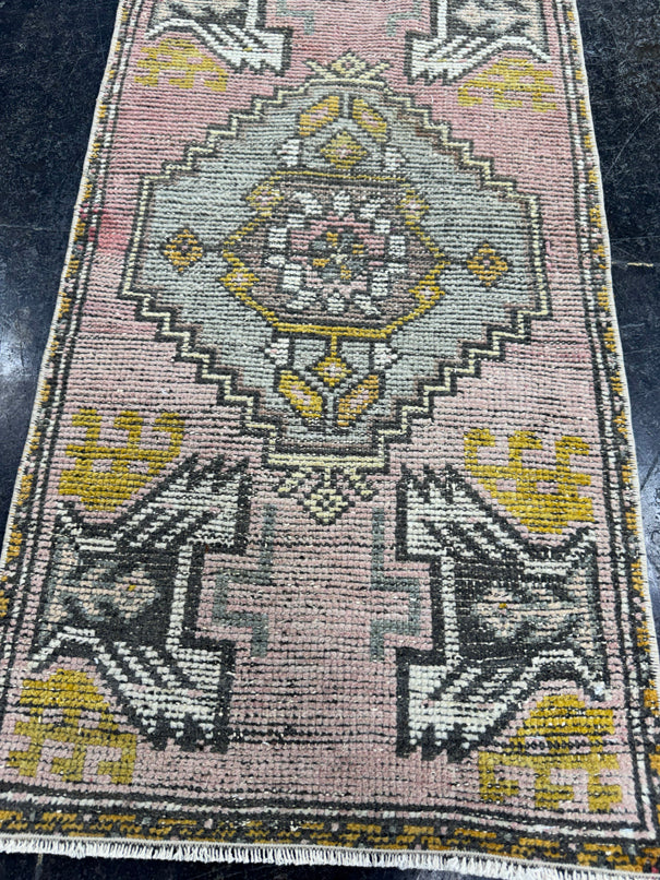 Turkish Mini Rug Oriental Hand Knotted Vintage Rug  1'7'' x  3' #12211