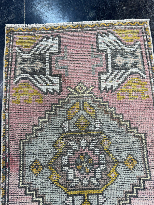 Turkish Mini Rug Oriental Hand Knotted Vintage Rug  1'7'' x  3' #12211