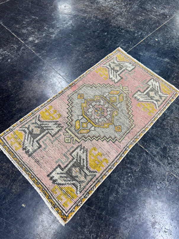 Turkish Mini Rug Oriental Hand Knotted Vintage Rug  1'7'' x  3' #12211