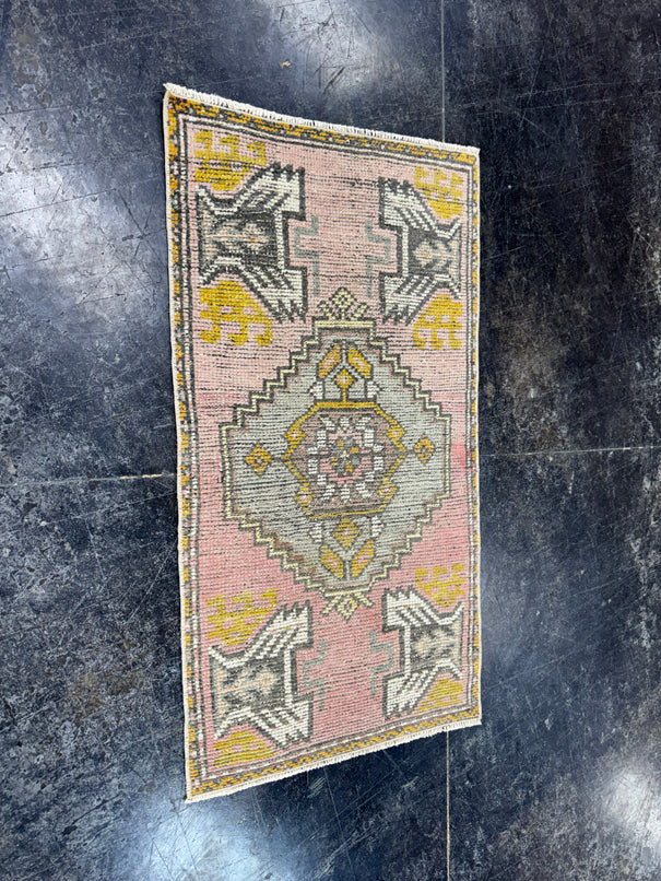 Turkish Mini Rug Oriental Hand Knotted Vintage Rug  1'7'' x  3' #12211