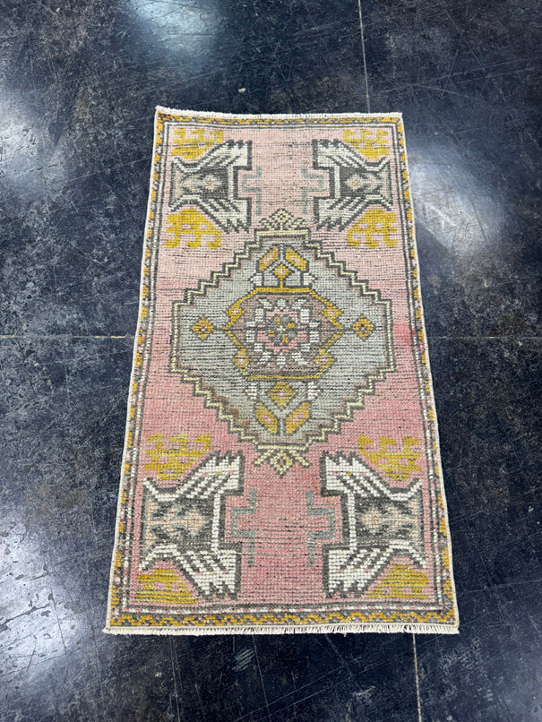 Turkish Mini Rug Oriental Hand Knotted Vintage Rug  1'7'' x  3' #12211