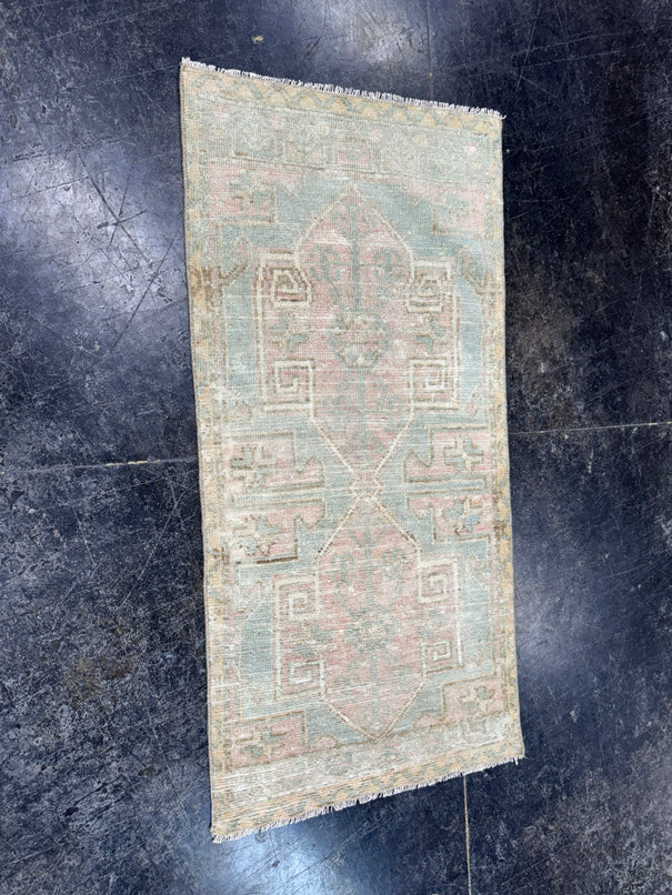 Turkish Mini Rug Oriental Hand Knotted Vintage Rug  1'7'' x  3'4'' #12209