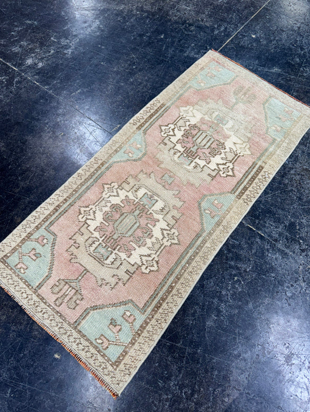 Turkish Mini Rug Oriental Hand Knotted Vintage Rug  1'6'' x  3'5'' #12210