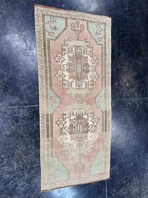 Turkish Mini Rug Oriental Hand Knotted Vintage Rug  1'6'' x  3'5'' #12210