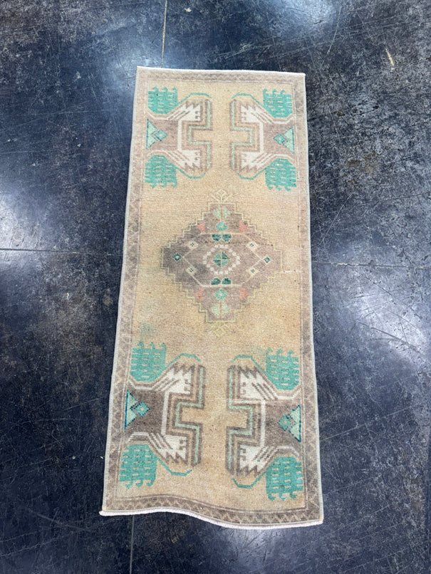Turkish Mini Rug Oriental Hand Knotted Vintage Rug  1'5'' x  3'6'' #12204