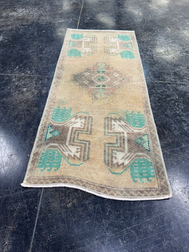 Turkish Mini Rug Oriental Hand Knotted Vintage Rug  1'5'' x  3'6'' #12204