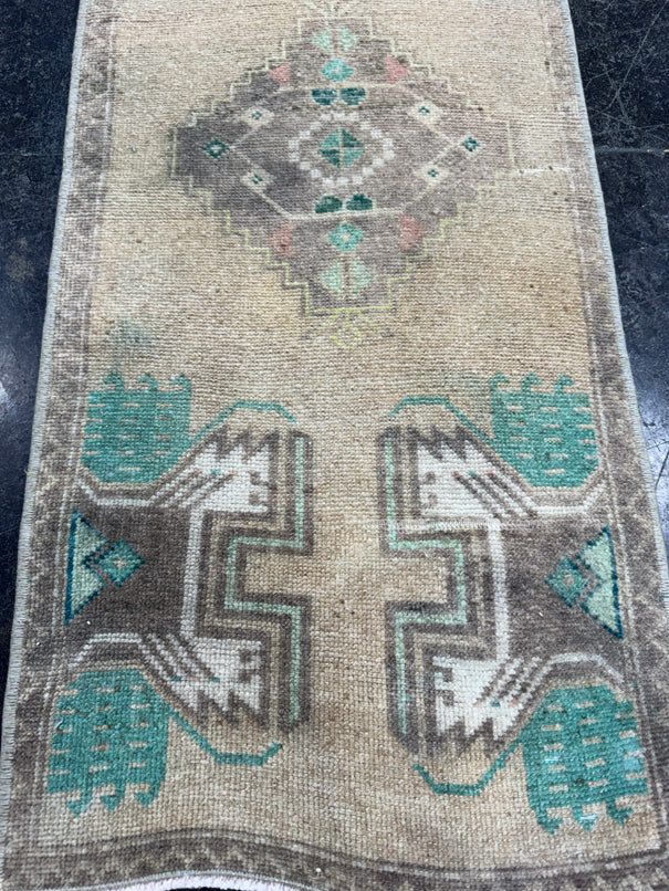 Turkish Mini Rug Oriental Hand Knotted Vintage Rug  1'5'' x  3'6'' #12204