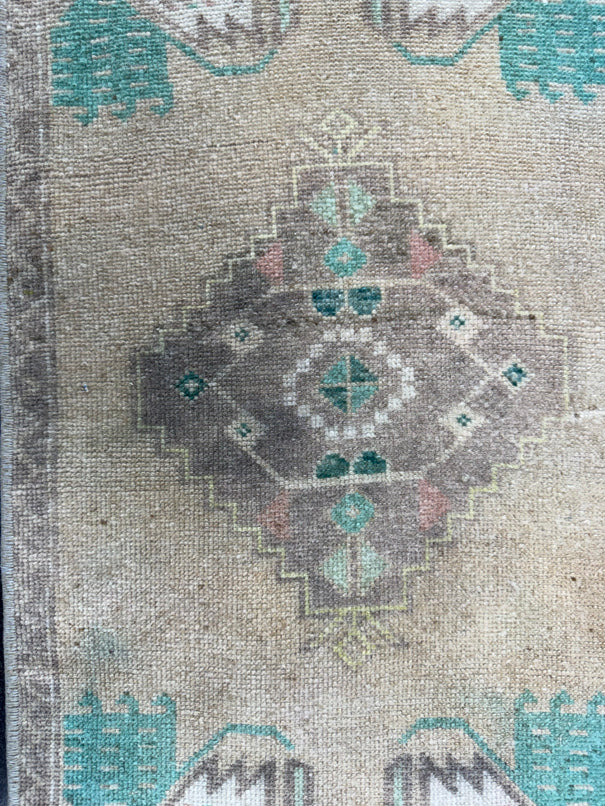 Turkish Mini Rug Oriental Hand Knotted Vintage Rug  1'5'' x  3'6'' #12204