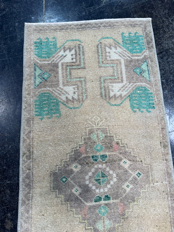 Turkish Mini Rug Oriental Hand Knotted Vintage Rug  1'5'' x  3'6'' #12204