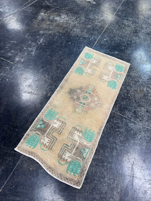 Turkish Mini Rug Oriental Hand Knotted Vintage Rug  1'5'' x  3'6'' #12204