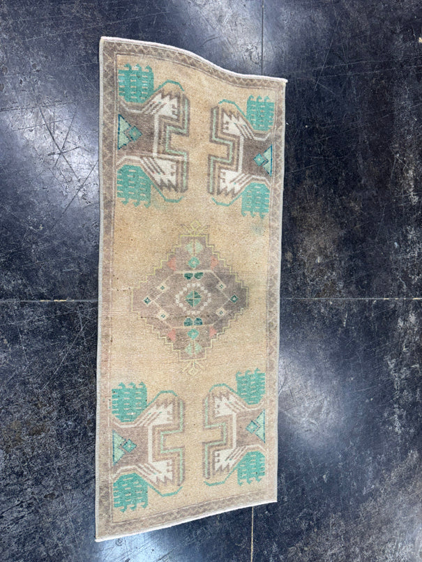 Turkish Mini Rug Oriental Hand Knotted Vintage Rug  1'5'' x  3'6'' #12204
