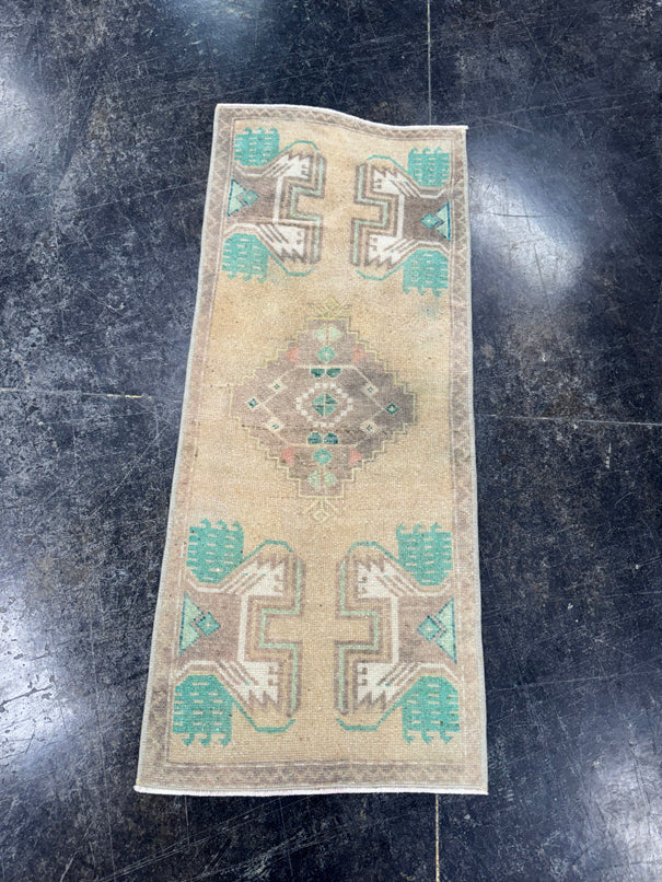 Turkish Mini Rug Oriental Hand Knotted Vintage Rug  1'5'' x  3'6'' #12204