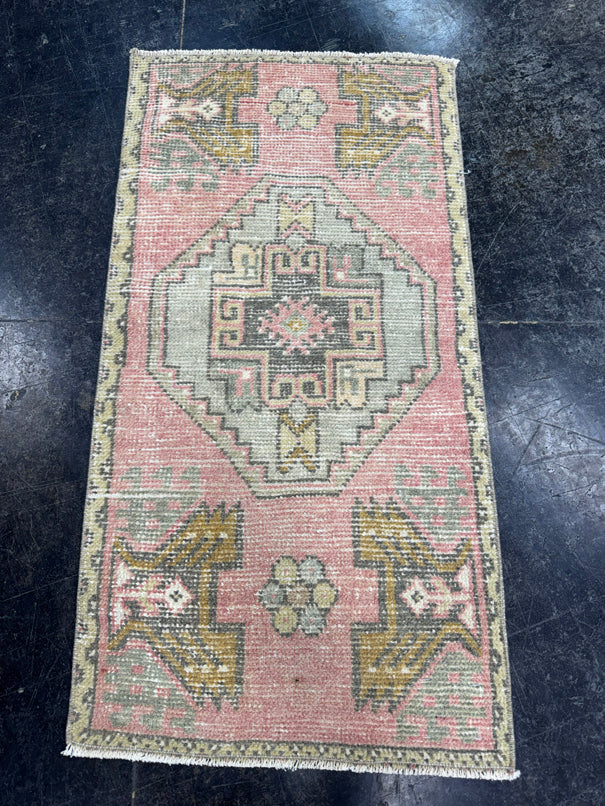 Turkish Mini Rug Oriental Hand Knotted Vintage Rug  1'7'' x  3'2'' #12207