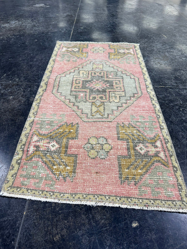 Turkish Mini Rug Oriental Hand Knotted Vintage Rug  1'7'' x  3'2'' #12207