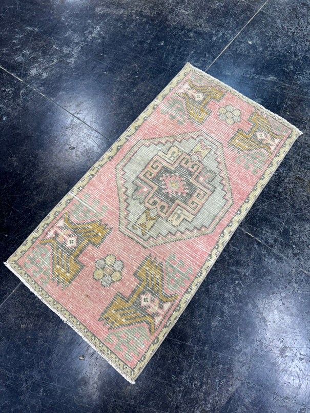Turkish Mini Rug Oriental Hand Knotted Vintage Rug  1'7'' x  3'2'' #12207