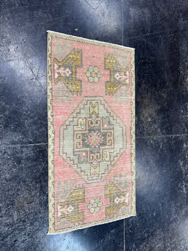 Turkish Mini Rug Oriental Hand Knotted Vintage Rug  1'7'' x  3'2'' #12207