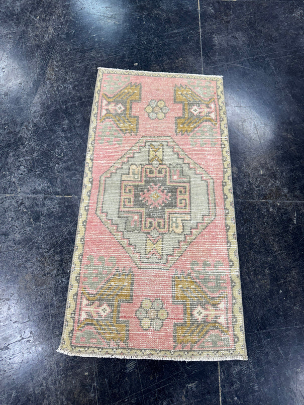 Turkish Mini Rug Oriental Hand Knotted Vintage Rug  1'7'' x  3'2'' #12207