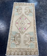 Turkish Mini Rug Oriental Hand Knotted Vintage Rug  1'8'' x  3'8'' #12200