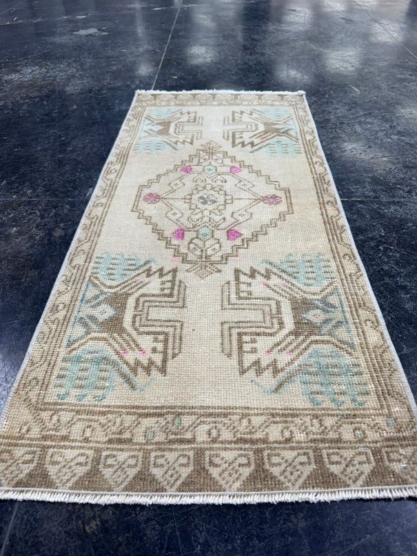 Turkish Mini Rug Oriental Hand Knotted Vintage Rug  1'8'' x  3'8'' #12200