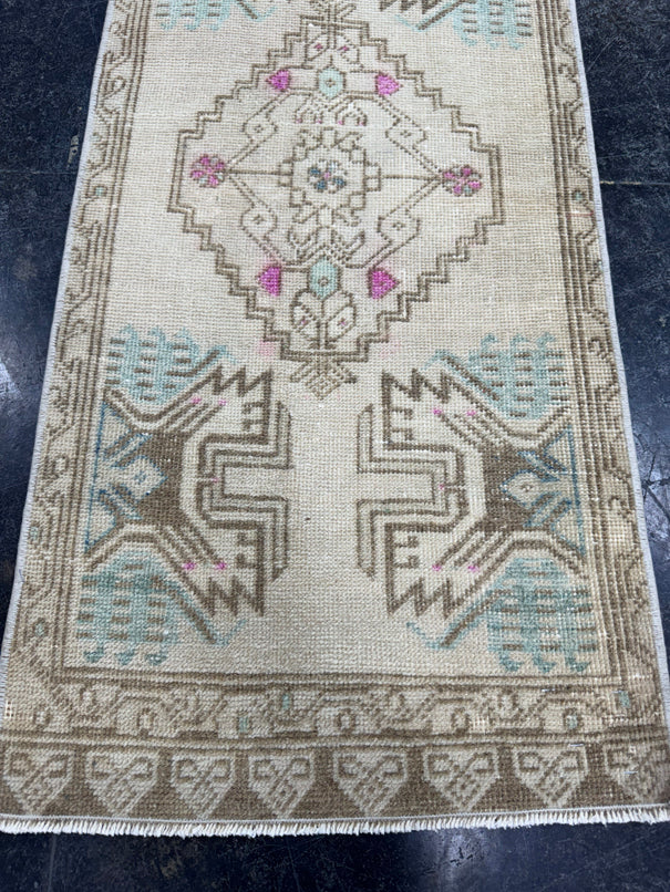 Turkish Mini Rug Oriental Hand Knotted Vintage Rug  1'8'' x  3'8'' #12200