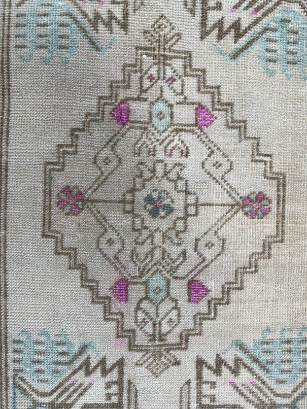 Turkish Mini Rug Oriental Hand Knotted Vintage Rug  1'8'' x  3'8'' #12200