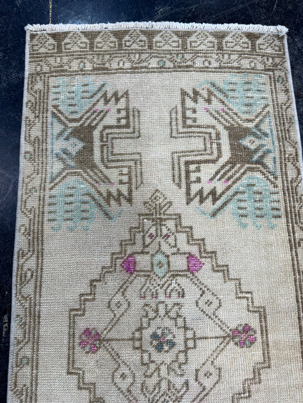 Turkish Mini Rug Oriental Hand Knotted Vintage Rug  1'8'' x  3'8'' #12200