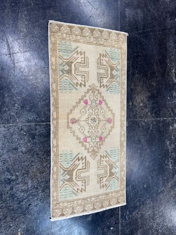 Turkish Mini Rug Oriental Hand Knotted Vintage Rug  1'8'' x  3'8'' #12200