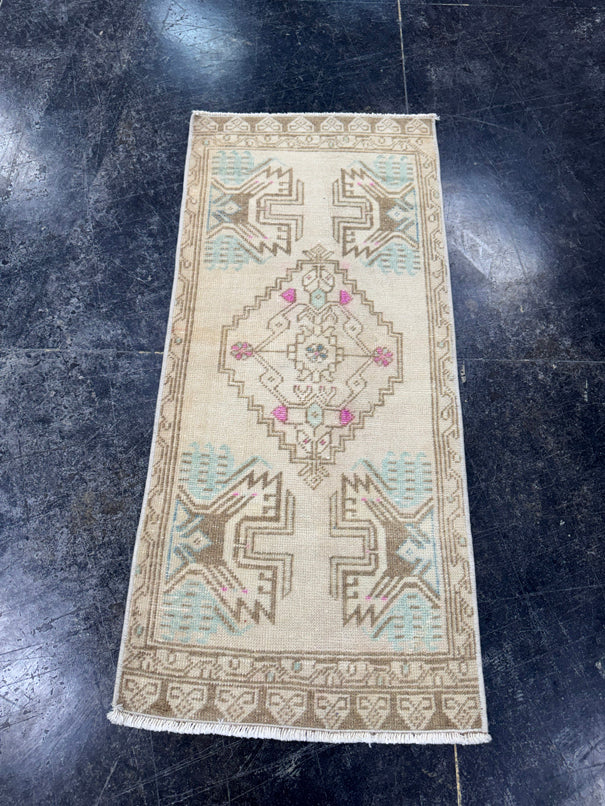 Turkish Mini Rug Oriental Hand Knotted Vintage Rug  1'8'' x  3'8'' #12200