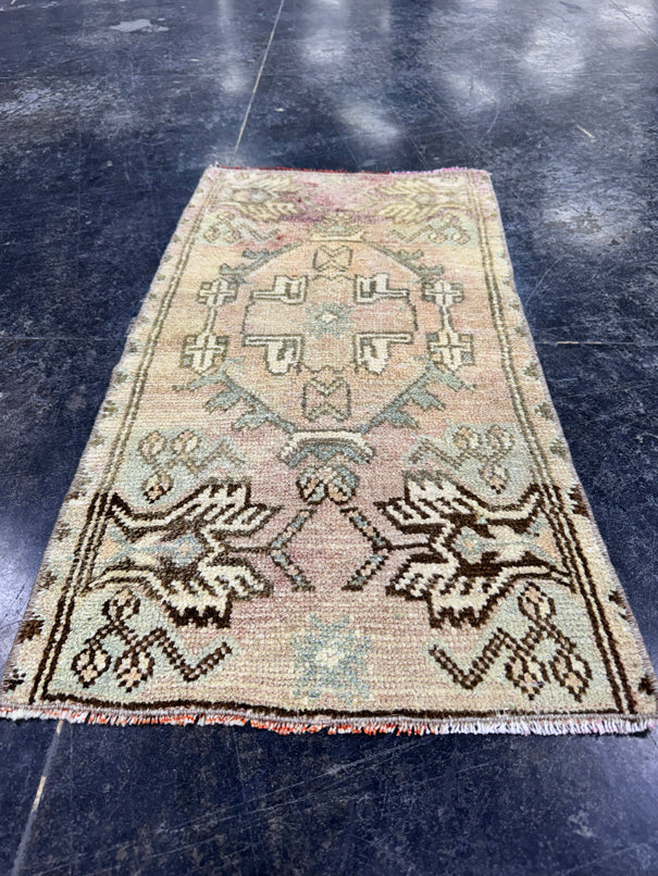 Turkish Mini Rug Oriental Hand Knotted Vintage Rug  1'7'' x  2'10'' #12196