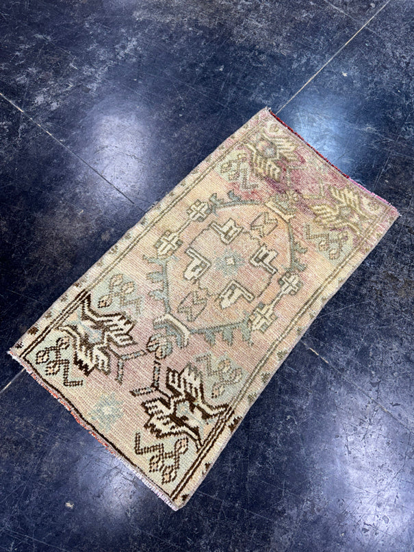 Turkish Mini Rug Oriental Hand Knotted Vintage Rug  1'7'' x  2'10'' #12196