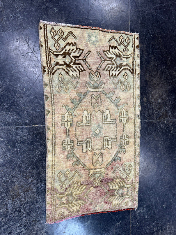 Turkish Mini Rug Oriental Hand Knotted Vintage Rug  1'7'' x  2'10'' #12196