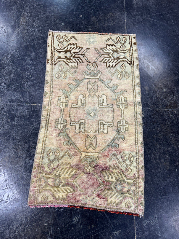 Turkish Mini Rug Oriental Hand Knotted Vintage Rug  1'7'' x  2'10'' #12196